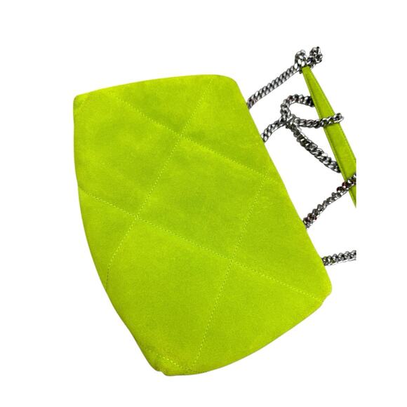 Tory Burch Mini Kira Bag Yellow Green Suede Crossbody Silver Chain - Picture 11 of 13